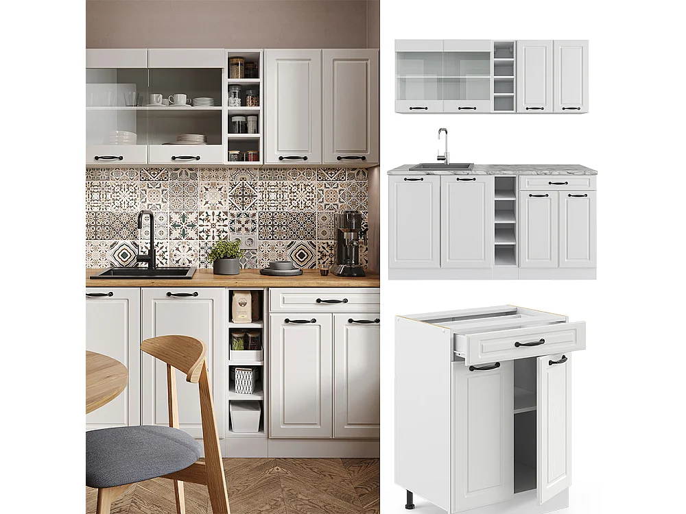 Cuisine blanc campagne/blanc 160x60x81.6 r-line