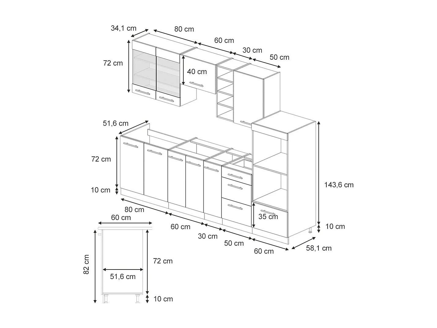 Complete keukeneenheid donkergrijs 280x60x81.6 fame-line