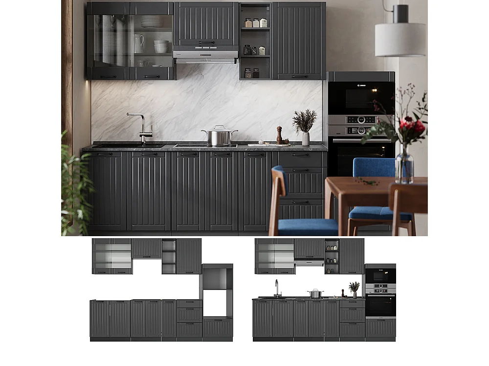 Complete keukeneenheid donkergrijs 280x60x81.6 fame-line