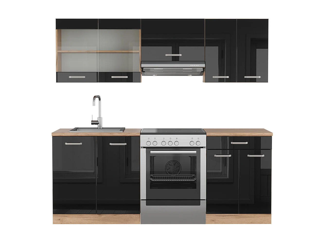 Cuisine noir brillant/chêne doré 200x46x81.6 r-line