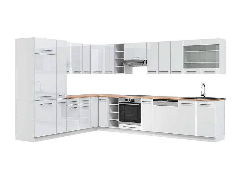 Cocina esquinera blanco alto brillo/blanco 347x60x81.6 fame-line