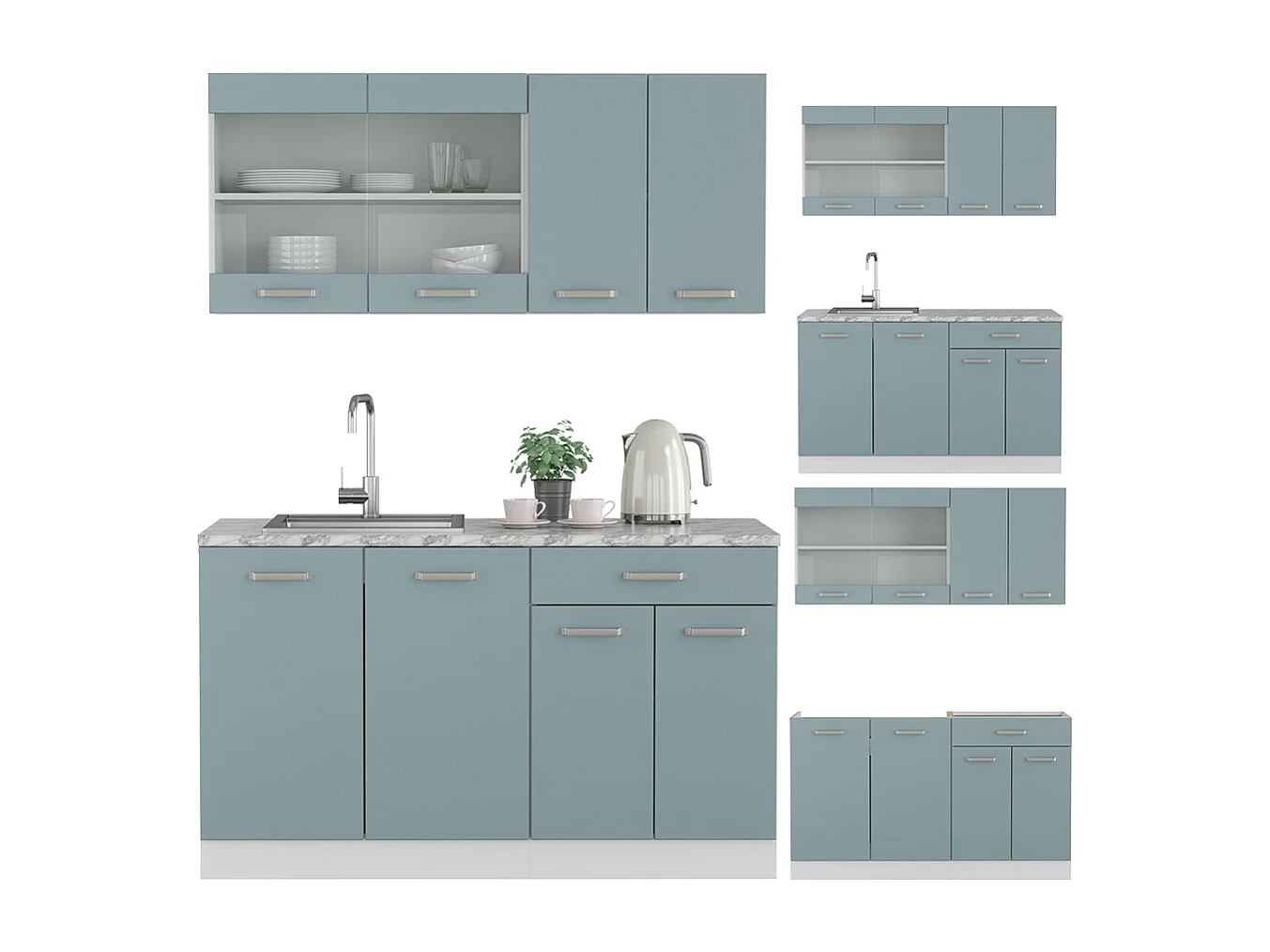 Cucina monoblocco blu-grigio/bianco 140x60x81.6 r-line