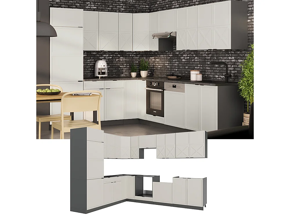 Cuisine en angle grisbeige/anthracite 287x46x81.6 fame-line