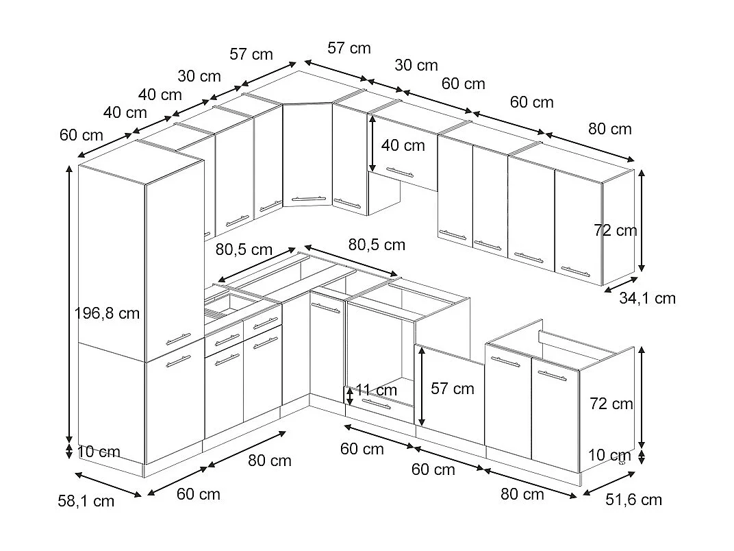Cuisine en angle grisbeige/anthracite 287x46x81.6 fame-line