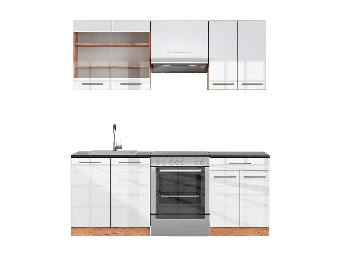 Cuisine blanc brillant/chêne doré 200x60x81.6 fame-line