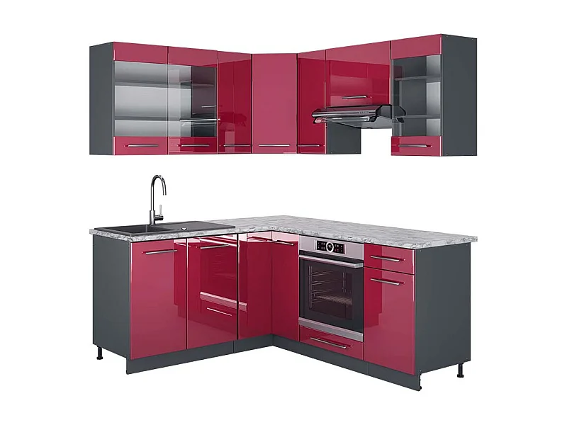 Cocina esquinera burdeos brillo intenso/antracita 190x60x81.6 fame-line