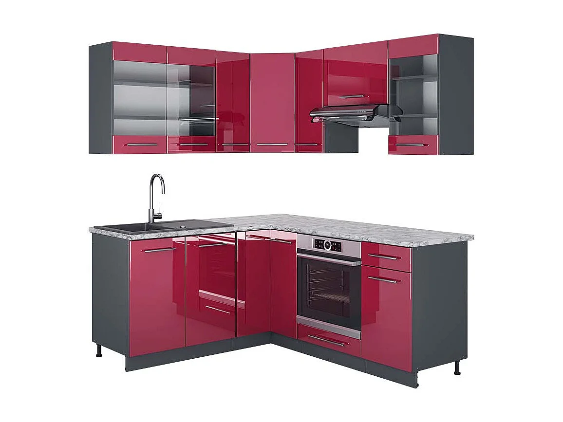 Cuisine en angle bordeaux haute brillance/anthracite 190x60x81.6 fame-line