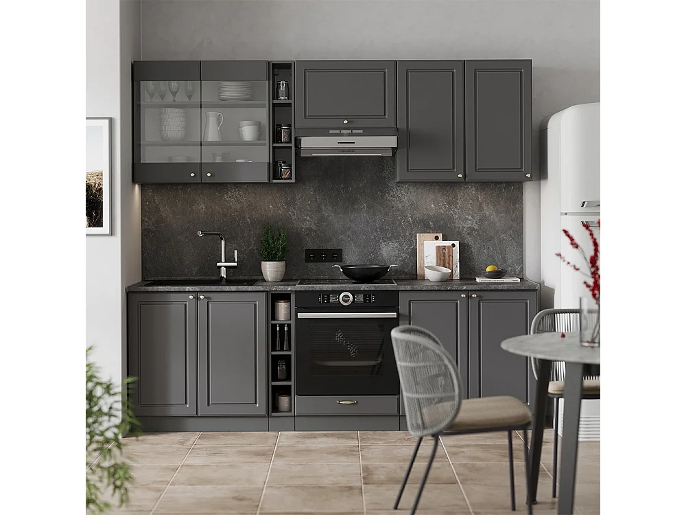 Køkkenrække anthrazit-gold landhaus 235x46x81.6 fame-line