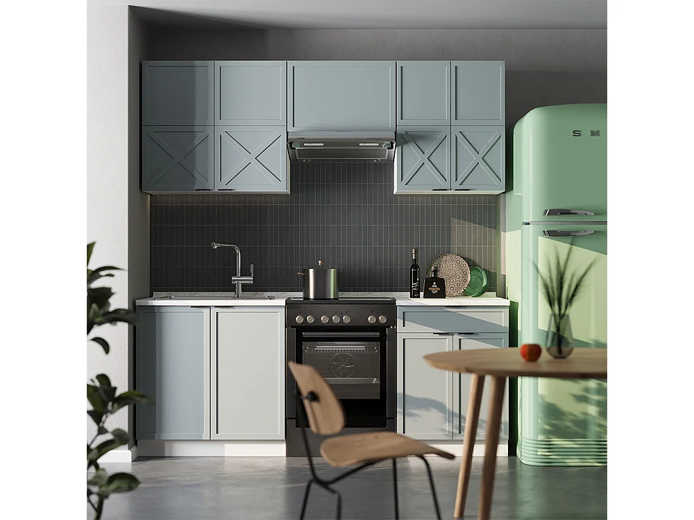 Cuisine bleu clair-gris/blanc 200x60x81.6 fame-line