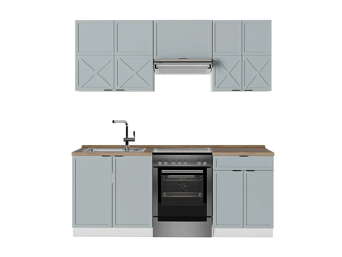 Cuisine bleu clair-gris/blanc 200x60x81.6 fame-line