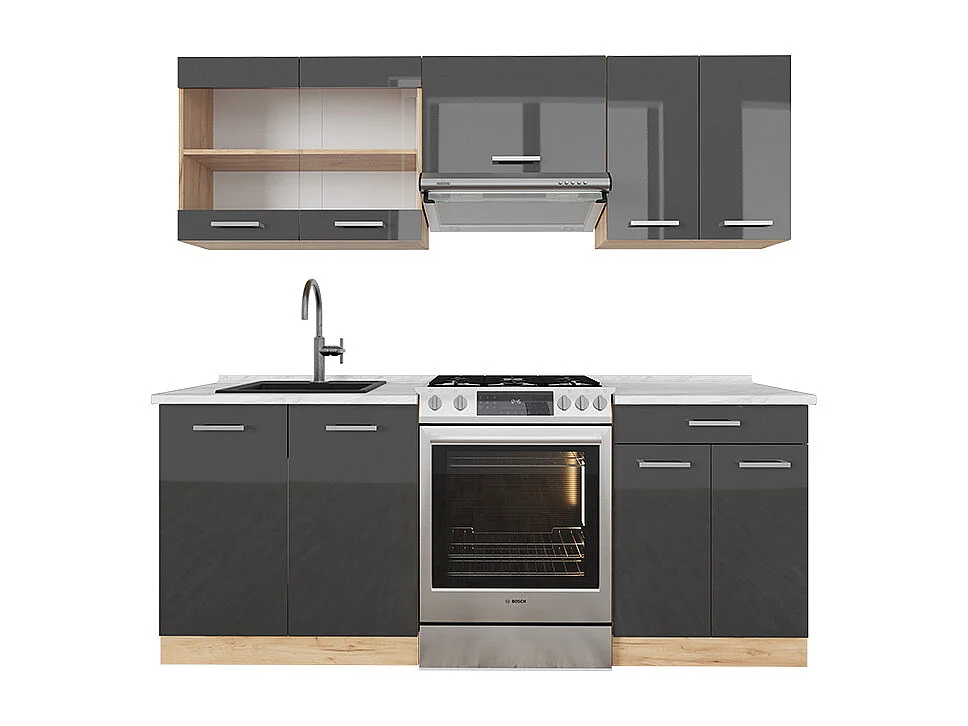 Cuisine anthracite brillant/chêne doré 200x60x81.6 r-line