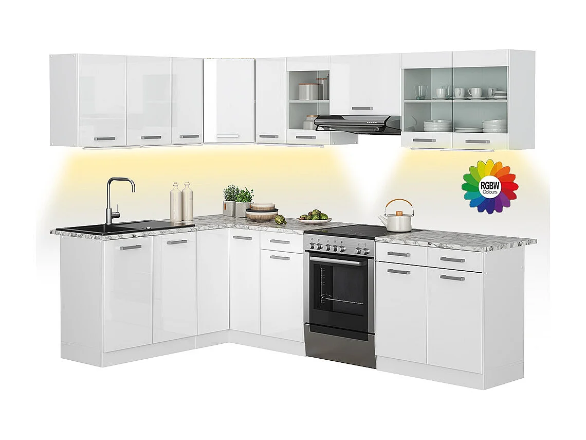 Hoekkeuken wit hoogglans/wit 270x60x81.6 rick