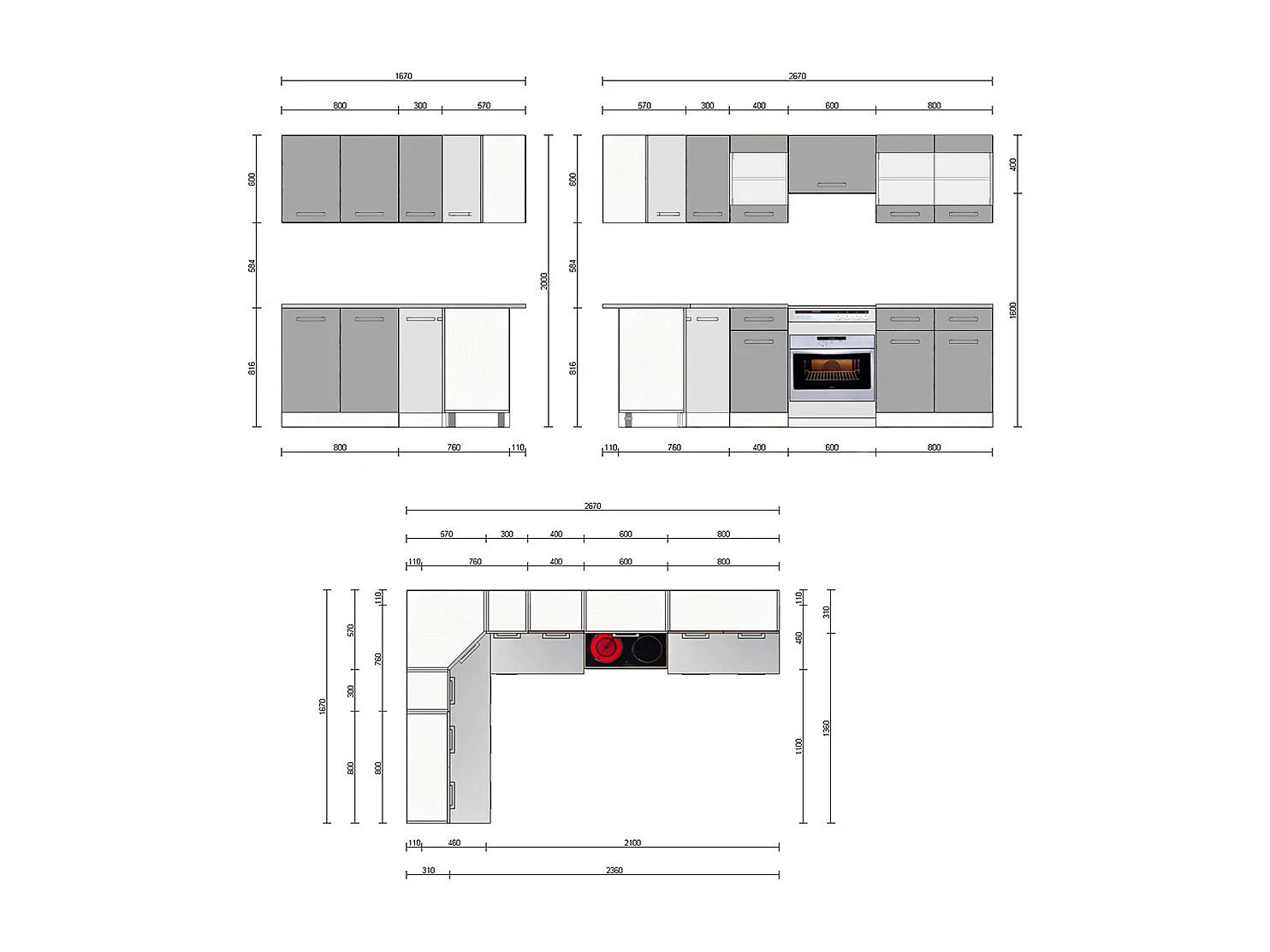 Hoekkeuken wit hoogglans/wit 270x60x81.6 rick