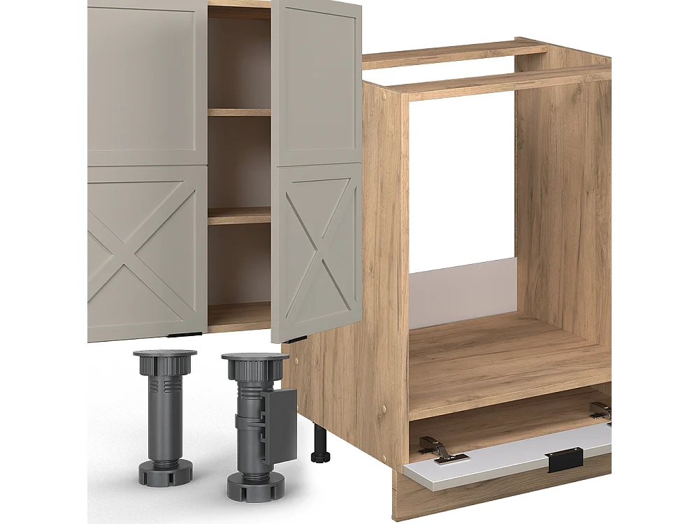 Køkkenrække grå/beige/gylden eg 300x60x81.6 fame-line