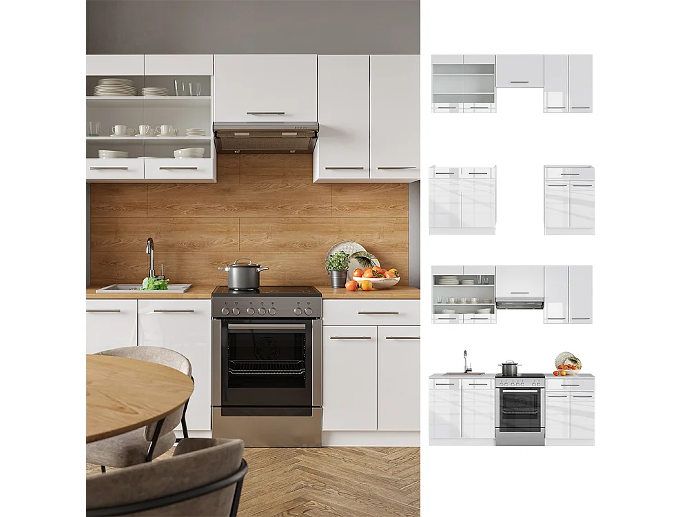 Cuisine blanc brillant/blanc 200x60x81.6 fame-line