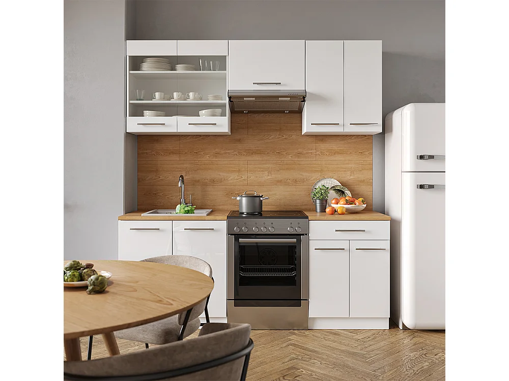 Cuisine blanc brillant/blanc 200x60x81.6 fame-line
