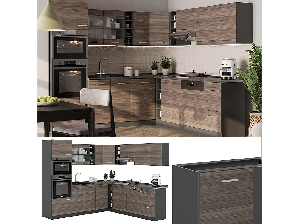 Cocina esquinera gris noble/antracita 247x60x81.6 r-line