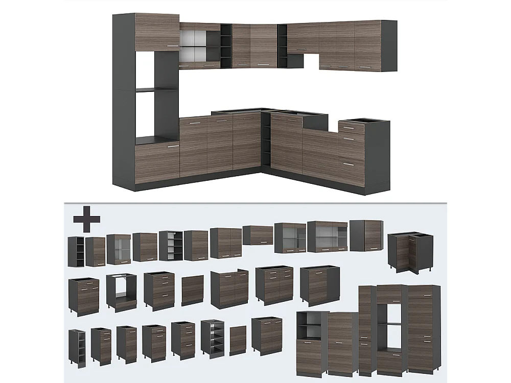 Cocina esquinera gris noble/antracita 247x60x81.6 r-line
