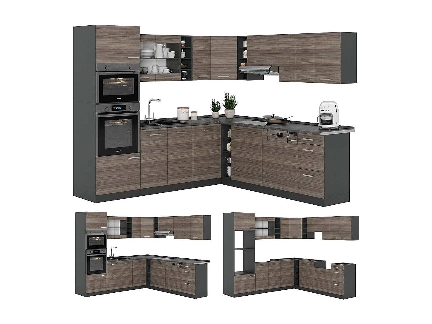 Cocina esquinera gris noble/antracita 247x60x81.6 r-line