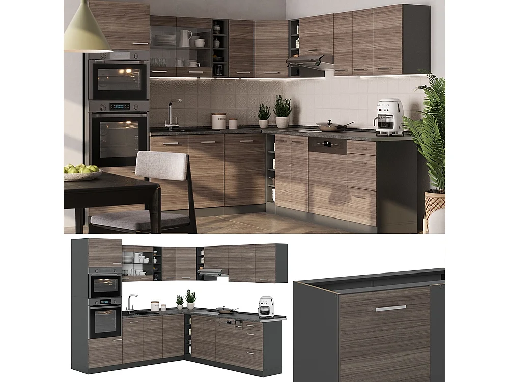 Cuisine en angle gris noble/anthracite 247x60x81.6 r-line