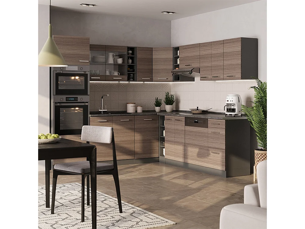 Cuisine en angle gris noble/anthracite 247x60x81.6 r-line
