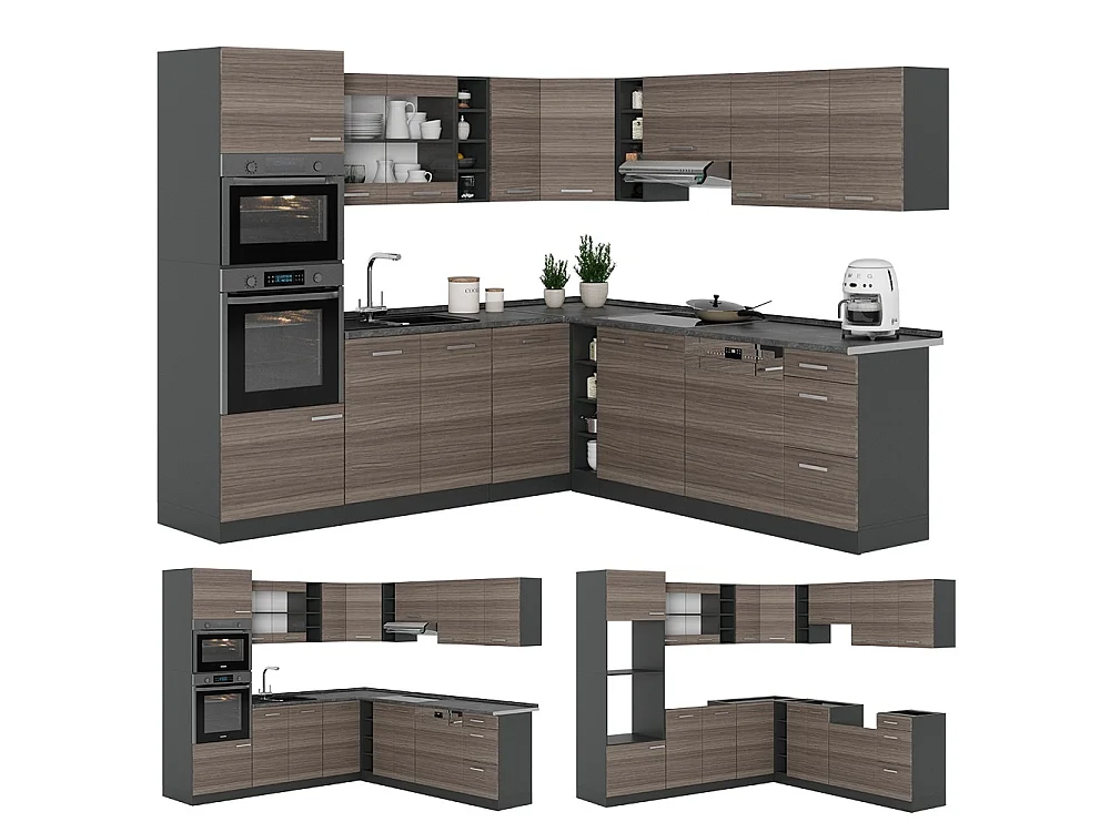 Cuisine en angle gris noble/anthracite 247x60x81.6 r-line
