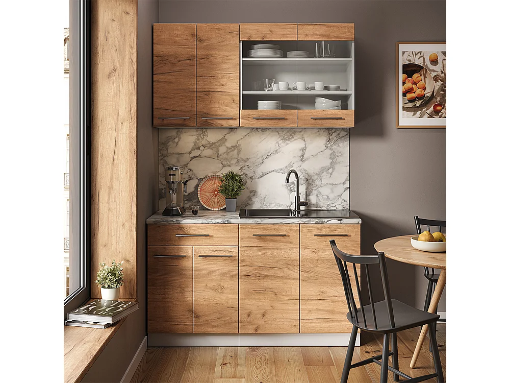 Cocina para solteros oro potencia roble/blanco 140x60x81.6 fame-line