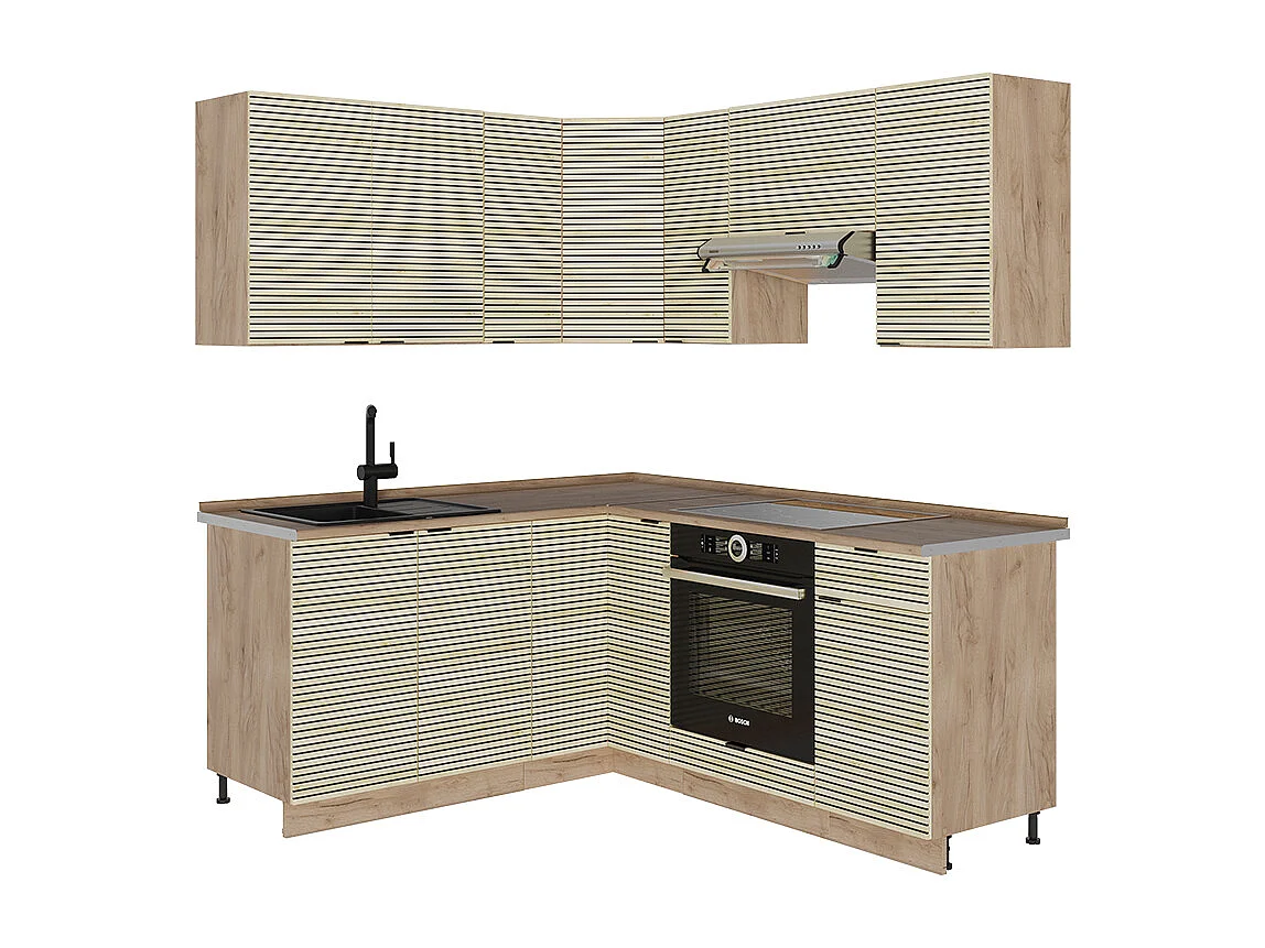 Cuisine en angle chêne lambris/chêne doré 190x60x81.6 fame-line