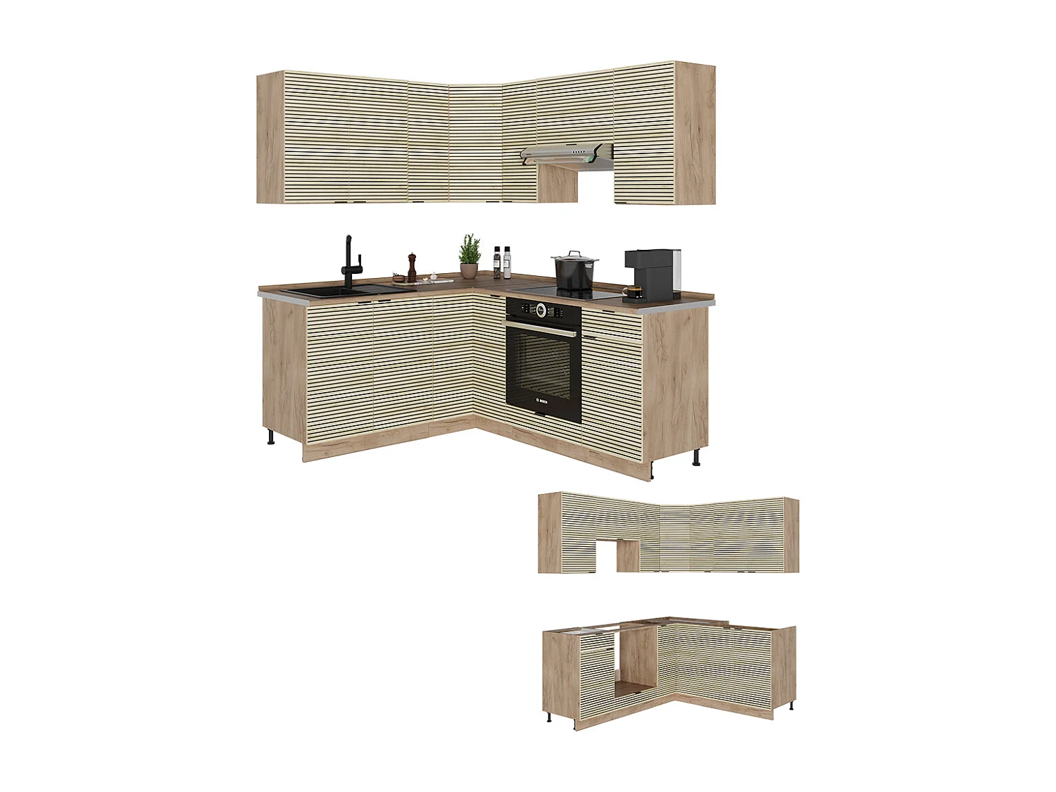 Cuisine en angle chêne lambris/chêne doré 190x60x81.6 fame-line