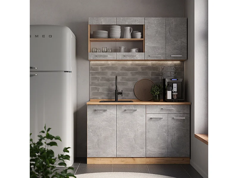 Cocina versátil hormigón/roble dorado 140x60x81.6 r-line