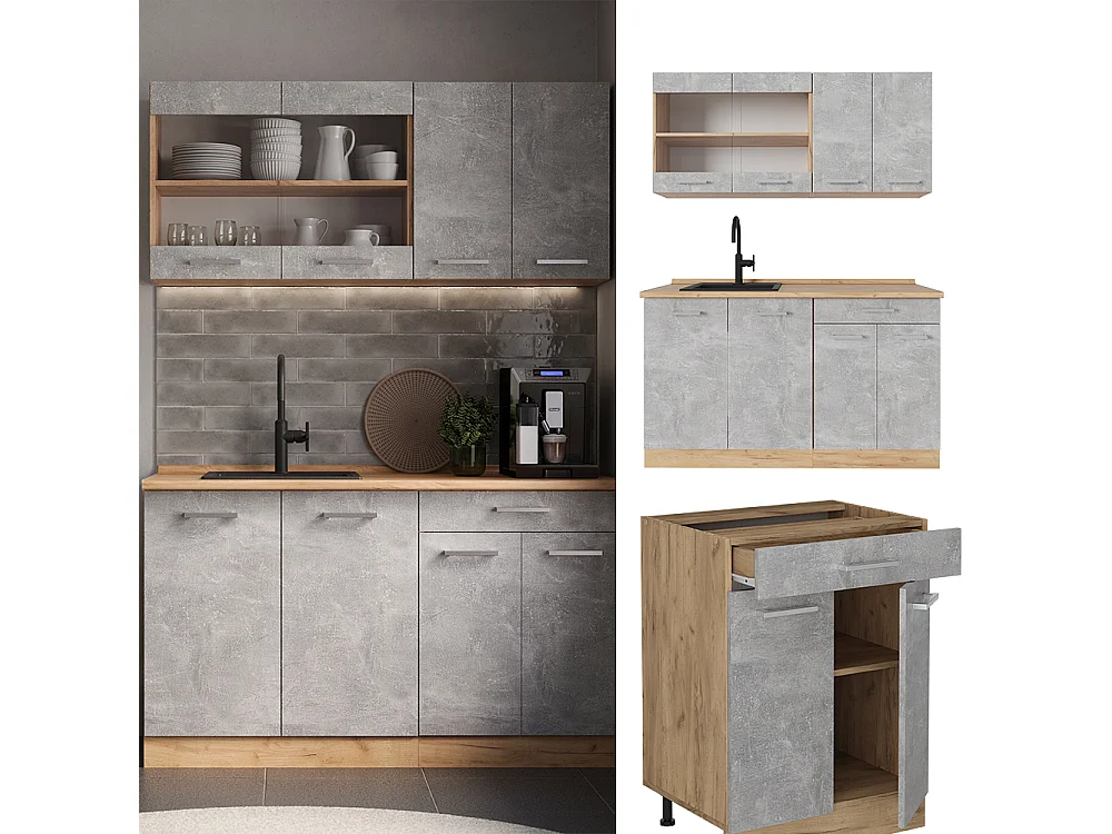 Cocina versátil hormigón/roble dorado 140x60x81.6 r-line