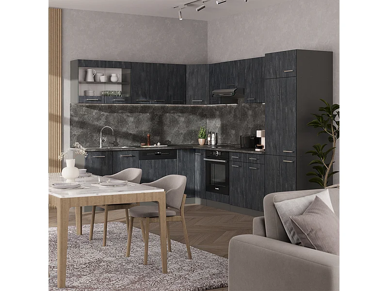 Cuisine en angle noir béton/anthracite 287x46x81.6 r-line