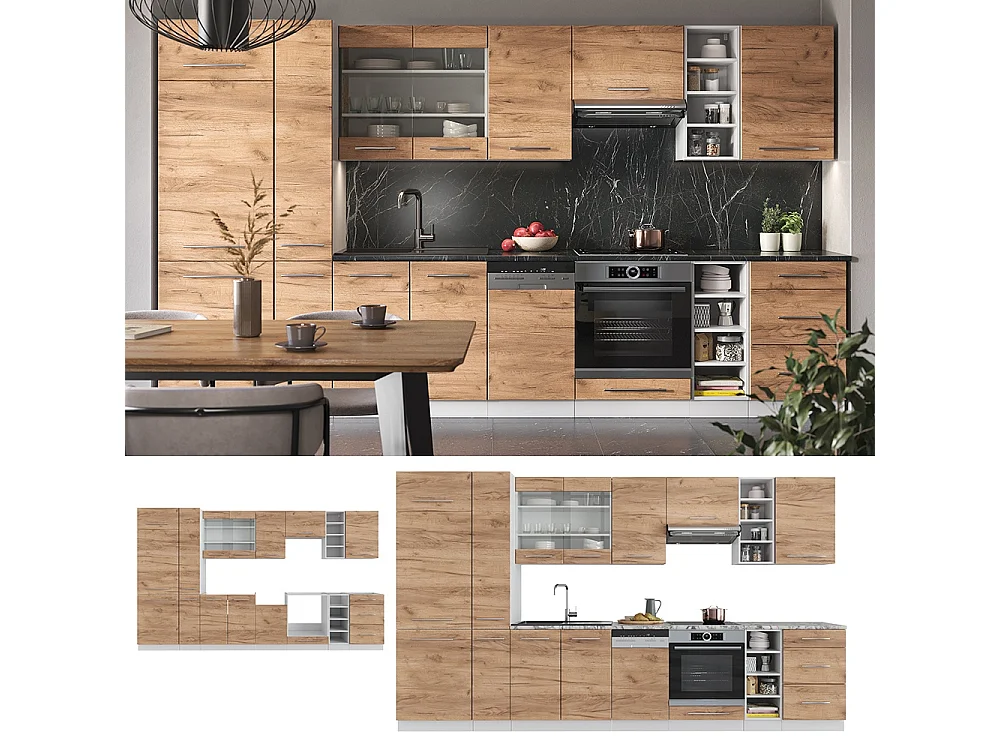 Mueble de cocina oro potencia roble/blanco 355x46x81.6 fame-line