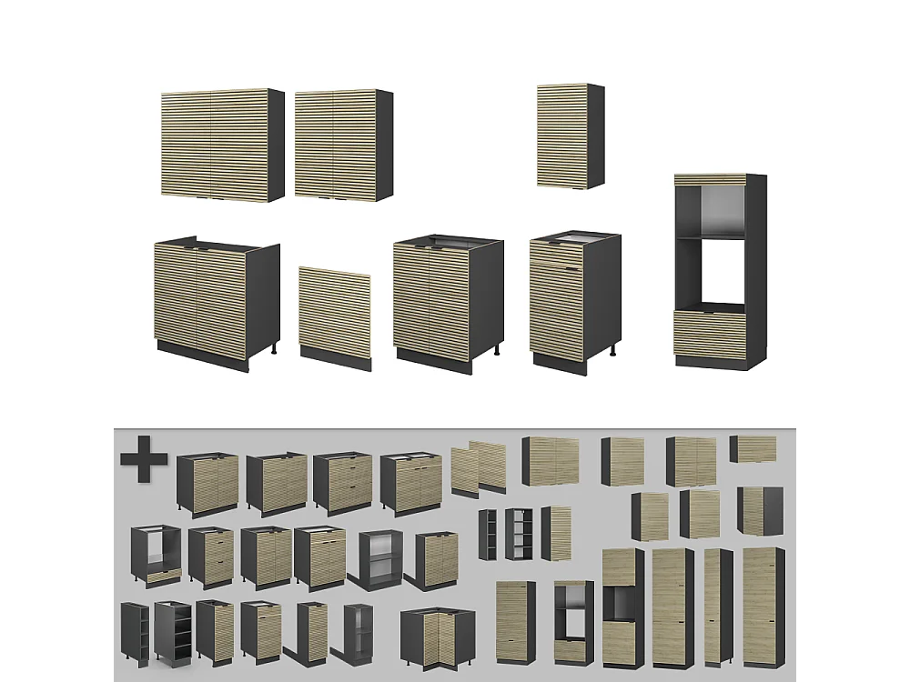 Mueble de cocina panel de roble/antracita 300x60x81.6 fame-line