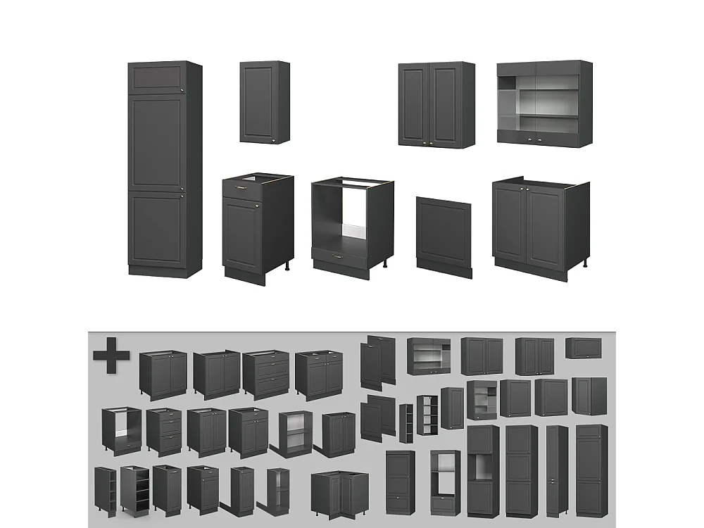 Mueble de cocina antracita-oro landhaus 300x60x81.6 fame-line