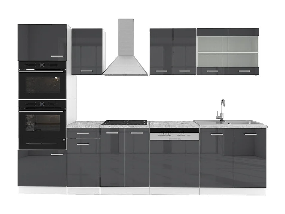 Køkkenrække antracit højglans/hvid 300x60x81.6 r-line