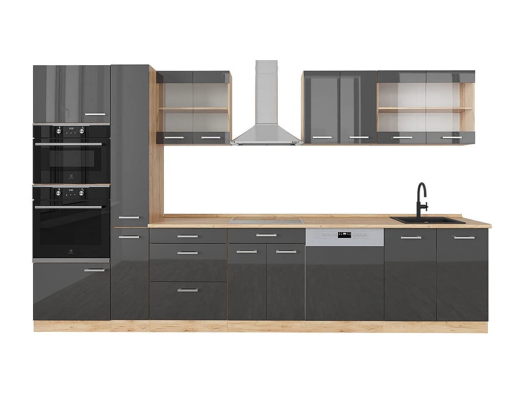 Cuisine anthracite brillant/chêne doré 350x60x81.6 r-line