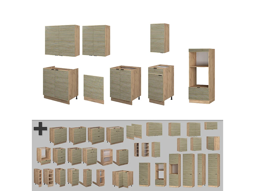 Køkkenrække egetræspanel/guldkraft egetræ 300x60x81.6 fame-line