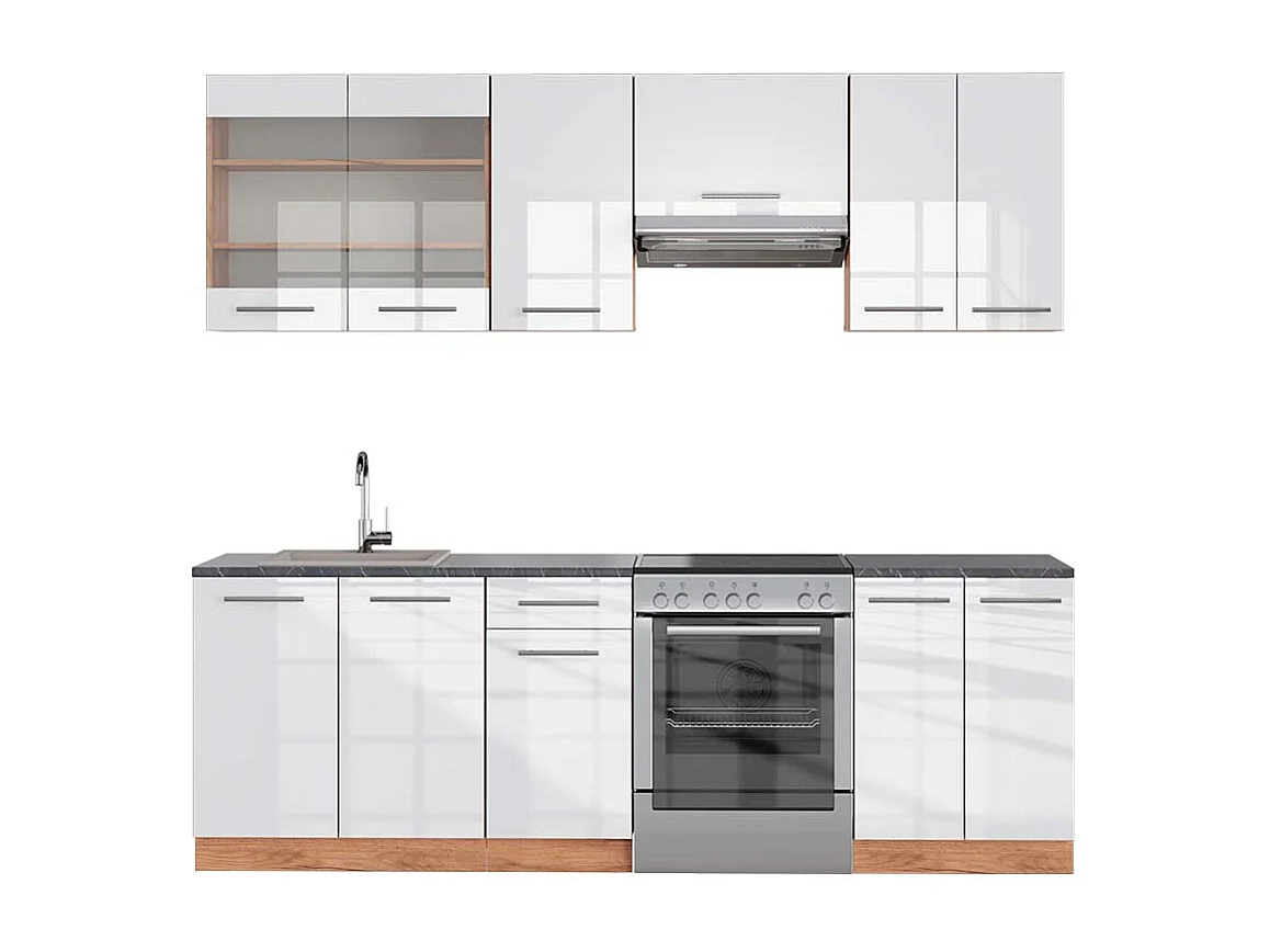 Cucina componibile bianco lucido/oro power oak 240x60x81.6 fame-line