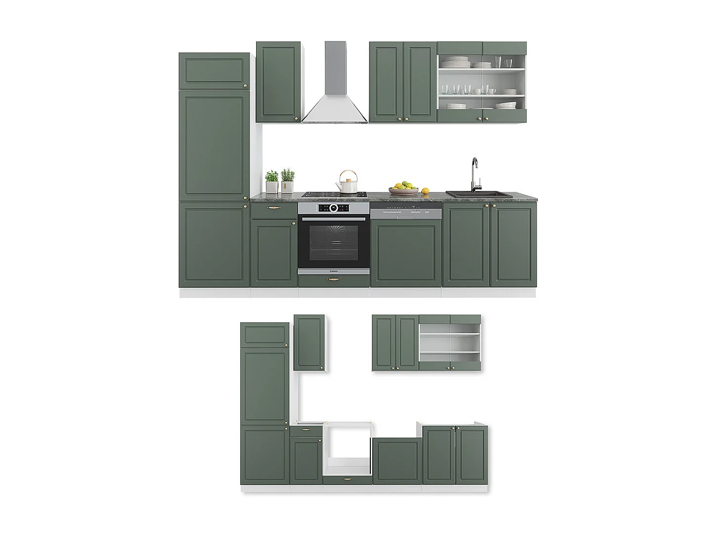 Cucina componibile verde-oro country house/bianco 300x60x81.6 fame-line