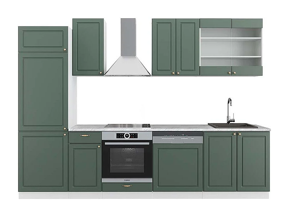 Cuisine vert-or landhaus/blanc 300x60x81.6 fame-line