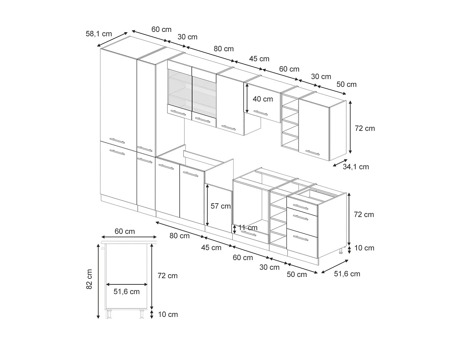 Complete keukeneenheid anthrazit-gold landhaus 355x60x81.6 fame-line