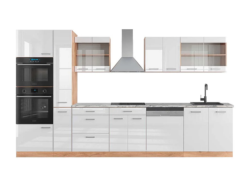 Cucina componibile bianco lucido/oro power oak 350x60x81.6 r-line