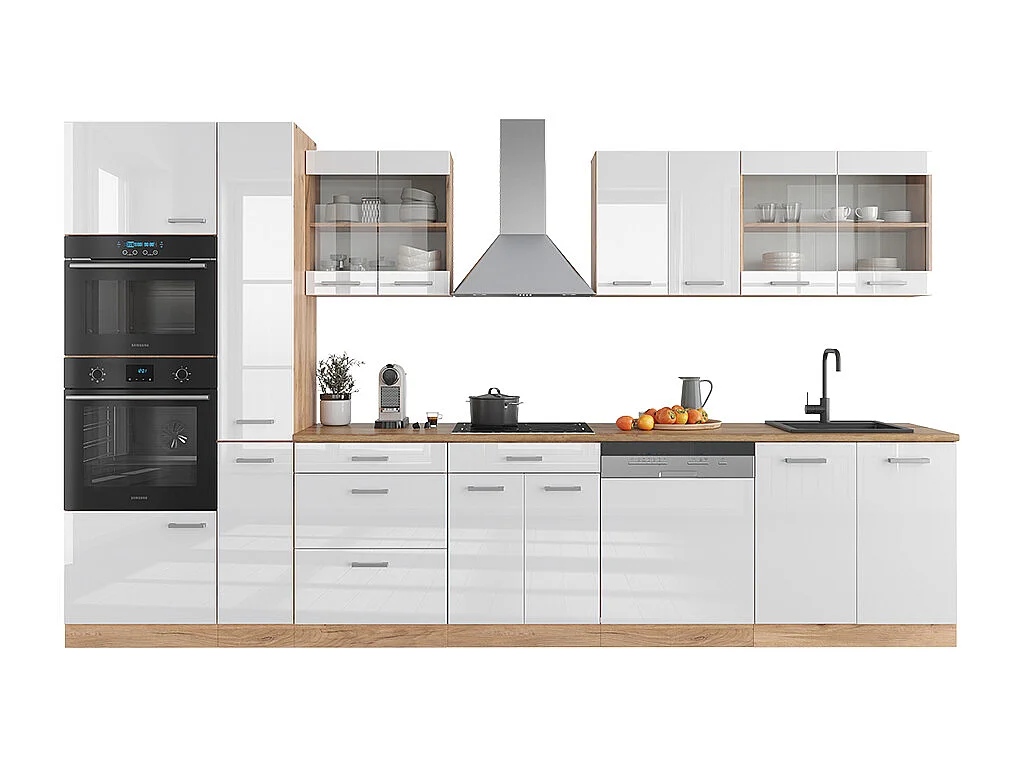 Cuisine blanc brillant/chêne doré 350x60x81.6 r-line