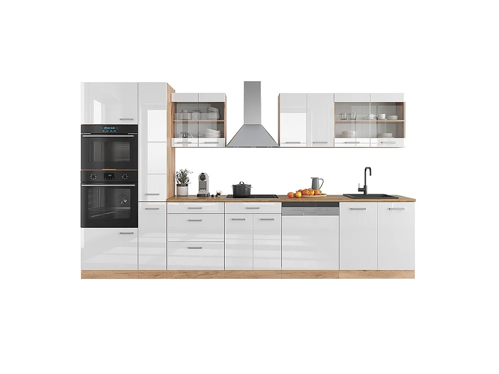 Cuisine blanc brillant/chêne doré 350x60x81.6 r-line