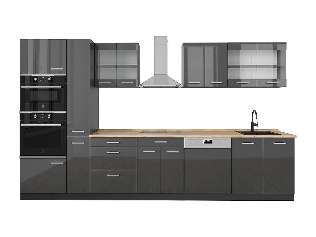 Zabudowa kuchenna antracyt wysoki połysk/antracyt 350x46x81.6 r-line