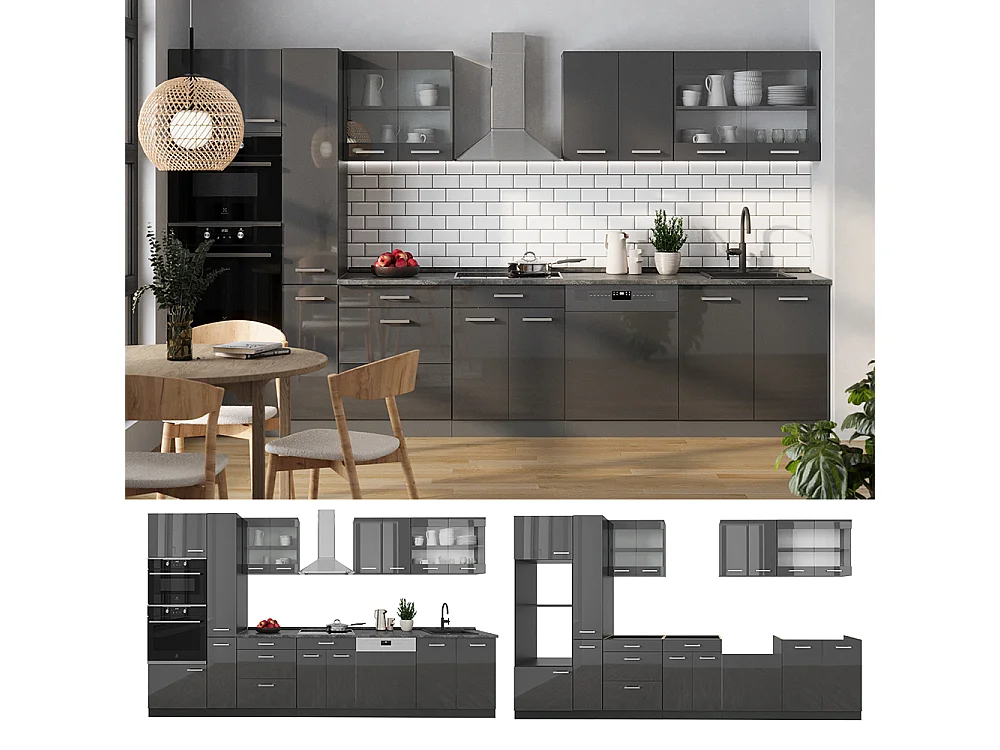 Køkkenrække antracit højglans/antracit 350x46x81.6 r-line
