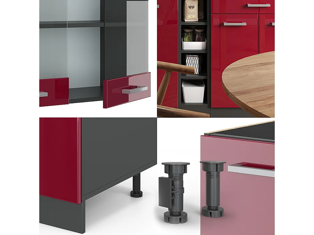 Singleküche rot hochglanz/anthrazit 160x60x81.6 r-line