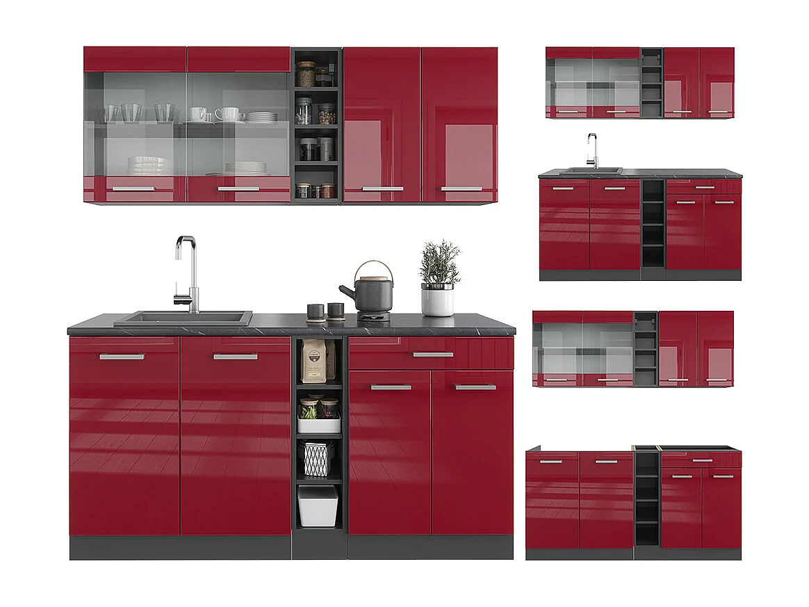 Singleküche rot hochglanz/anthrazit 160x60x81.6 r-line