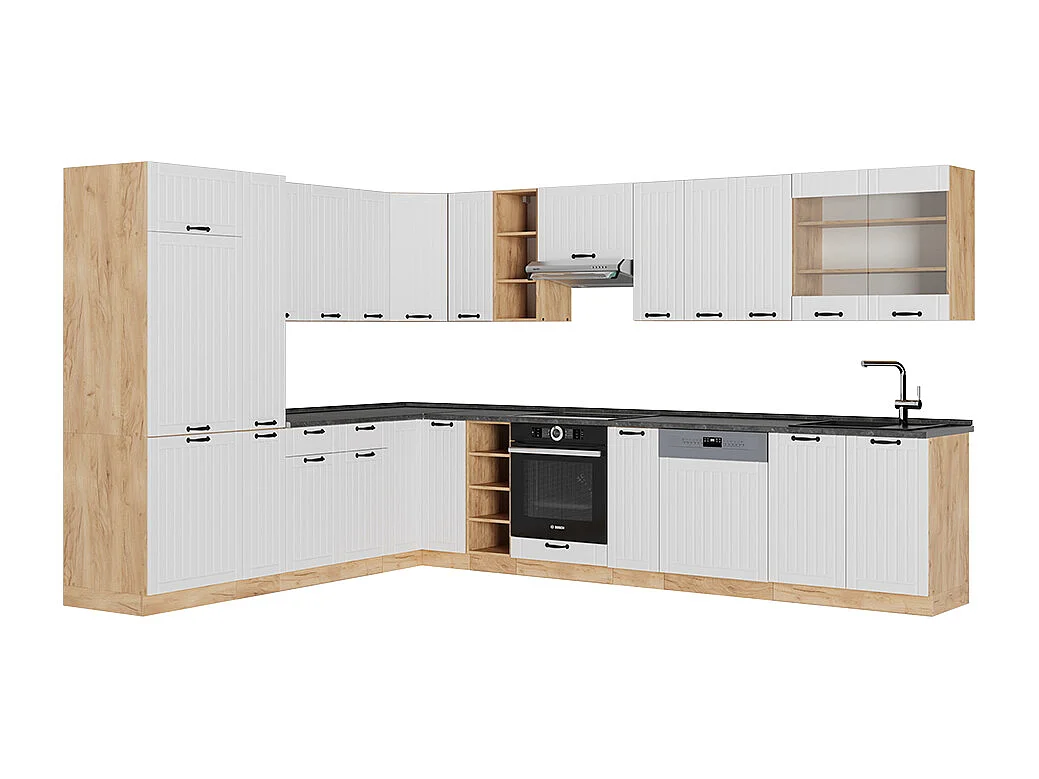 Cuisine en angle blanc campagne 347x60x81.6 fame-line